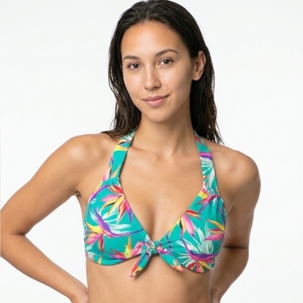 🆕 Tropical Bikini halter top size xl multicolor w/ teal 102
